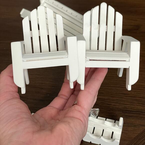 Miniature Adirondack Dollhouse Furniture White Wooden Bench Chairs 5 Piece 1:12 - Picture 8 of 10